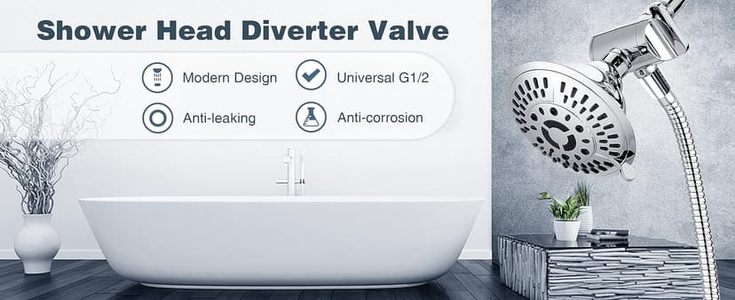 BRIGHT SHOWERS Shower Arm Diverter Valve for Hand held Showerhead and Fixed Spray Head, 3-Way Shower Head Diverter Valve, Chrome