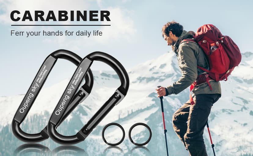 Carabiner Clip, 855lbs,3" Iron Heavy Duty Caribeaners for Hammocks, Camping Accessories,Hiking,Keychains,Outdoors and Gym etc,D Shaped Spring Hook Small Carabiners for Dog Leash,Harness and Key Ring.