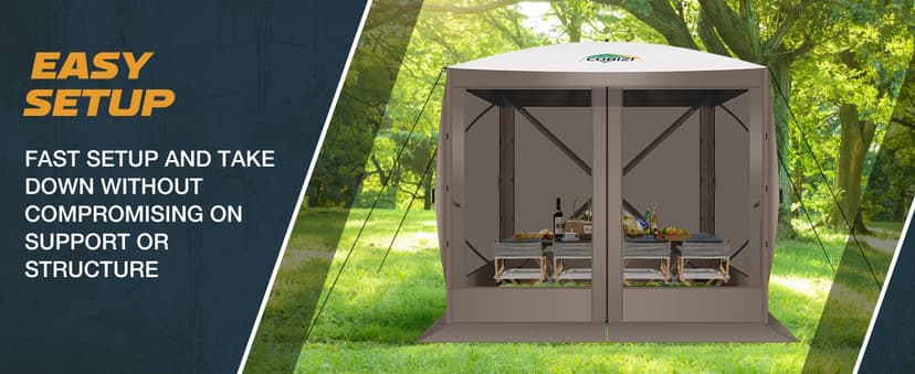 COBIZI Pop Up Gazebo Screen Tent Screen House for Camping, 8FTx8FT Screen Room with Sidewalls and Mosquito Netting, Hub Tent Instant Screened Canopy with Carrying Bag and Ground Stakes, Brown