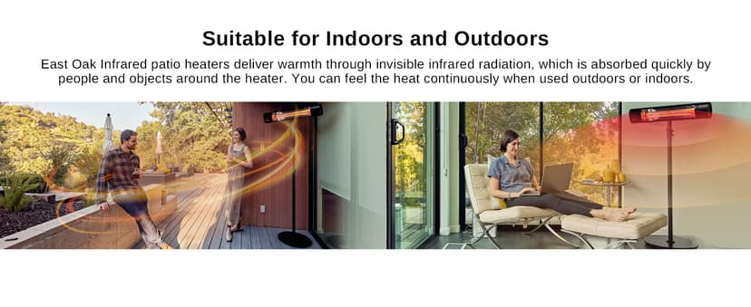 EAST OAK Electric Patio Heater, 1500W Wall Mounted & Standing Outdoor Indoor Infrared Electric Heater with IP65 Waterproof, Overheating Protection & Tip-over, 3 Heat Settings & 24H Timing