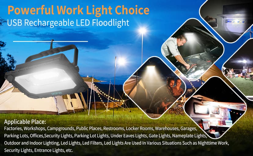 200W LED Solar Work Light Rechargeable, 16000LM Magnetic Worklight 3000K/4500K/6500K, 16000mAh Battery, IP66 Waterproof Portable Solar Outdoor Working Light for Emergency, Camping, 2 Pack