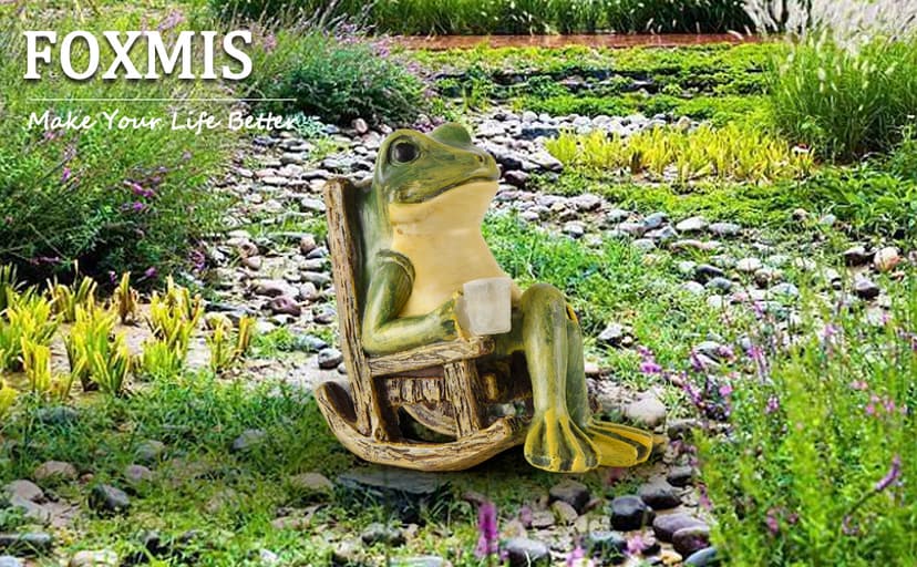 Miniature Frog Garden Statue Mom Gifts Home Decorations Fairy Garden Accessories Outdoor Lights Solar Garden Frog Decor Art Housewarming Gift for Patio,Yard,Lawn Ornament,3.89"x2.36"x3.93