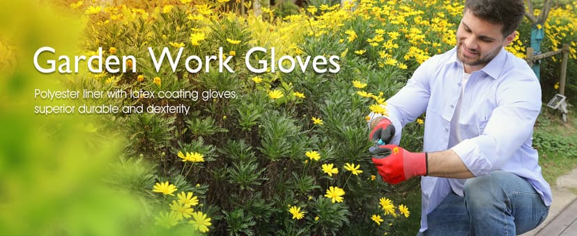 COOLJOB Gardening Gloves for Men, 2 Pairs Breathable Rubber Coated for Garden Weeding Landscaping, Outside Work for Lawn Yard, Men's Medium Size, Black & Red