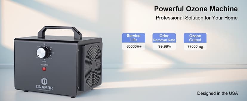 ONAMOR Ozone Generator 77000mg, Ozone Machine Ionizer O3 Deodorizer for Home, Basement, Smoke, and Pet Room (Eliminating Odors Area up to 4000 Square Feet, All Metallic Black)