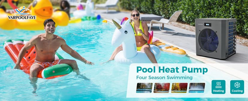 16000 BTU Swimming Pool Heat Pump 5000 Gallon Electric Pool Heater for Above Ground Pool 5KW Heating or Cooling WiFi Control Timer Pool Heater 120V 60Hz