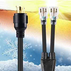 Cable Matters LED-Lit 4 Prong 30 Amp to 15 Amp Adapter for Generator (30 AMP to 110 Adapter Splitter) 30 Inches - NEMA L14-30P to 2X 5-20R