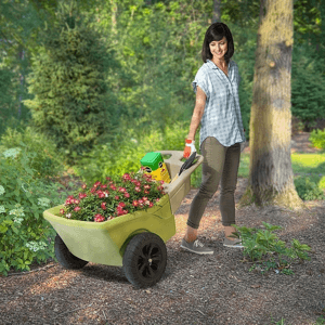 Simplay3 Easy Haul Wheelbarrow with Garden Tool Storage Tray, Durable Heavy-Duty Plastic Wheelbarrow with Large Easy Turn Wheels - Green, Made in USA…