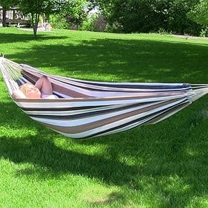 Sunnydaze Double Brazilian Cotton Hammock for Outside - 450-Pound Capacity Outdoor Hammock - Sea Grass